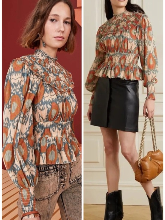 Ulla Johnson Tops - Ulla Johnson Noor Printed Blouse Bishop Sleeve Mock Neck Nimbus SZ US 2